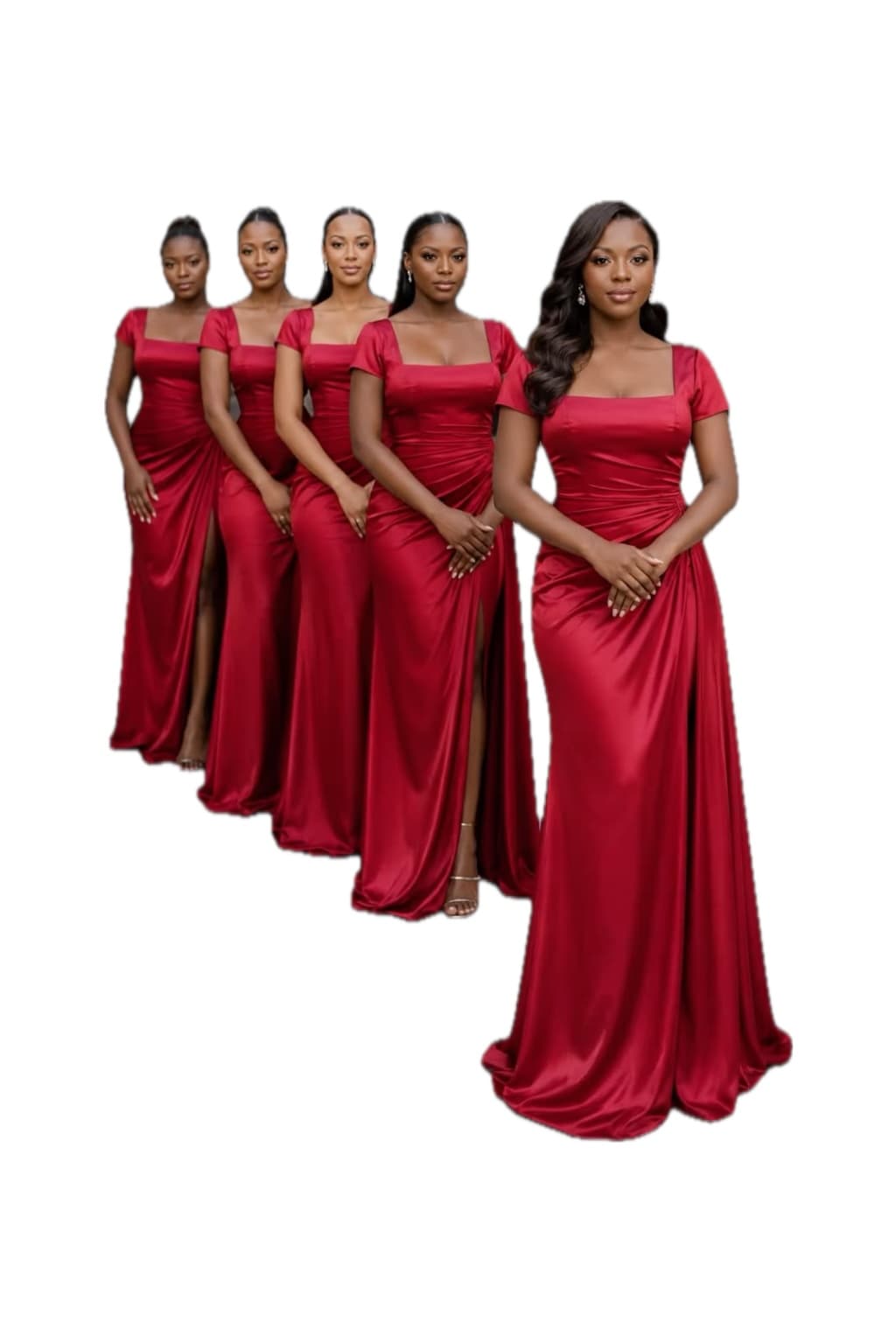 Crimson Square-Neck Satin Gown