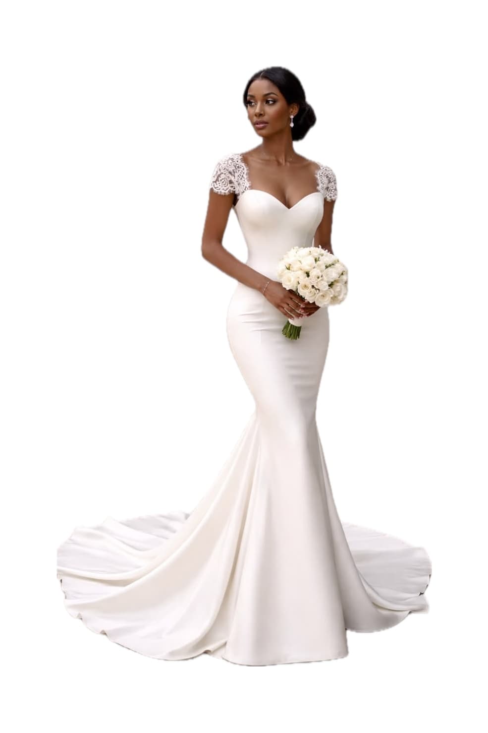 Lace Cap-Sleeve Crepe Gown