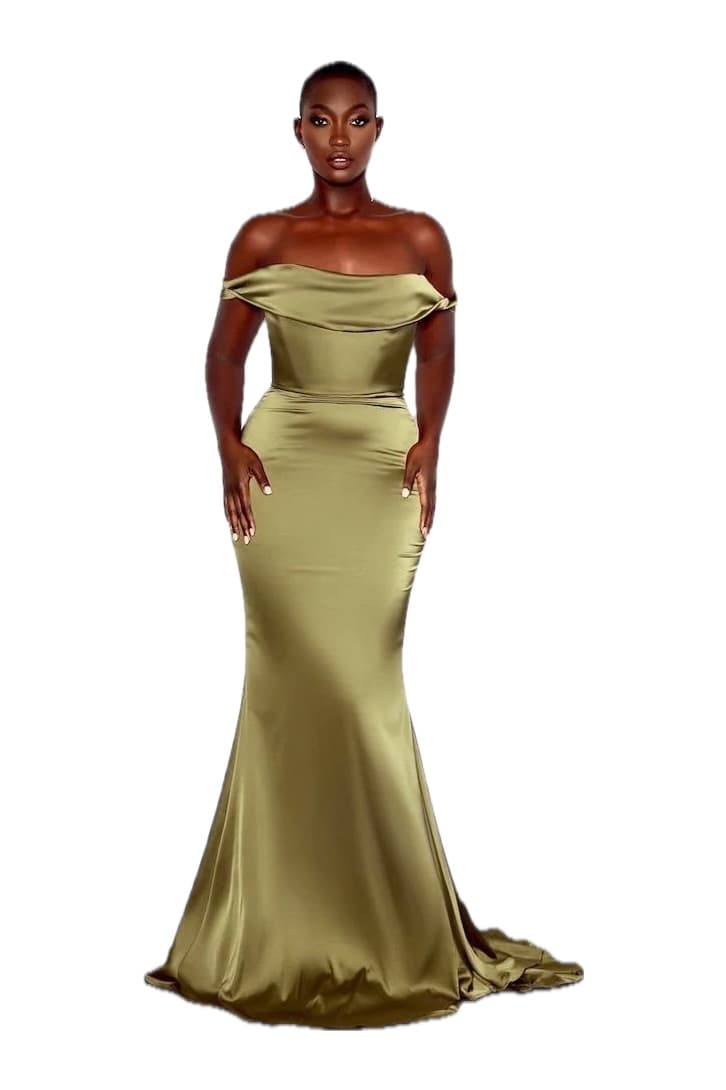 Olive Off-Shoulder Satin Gown