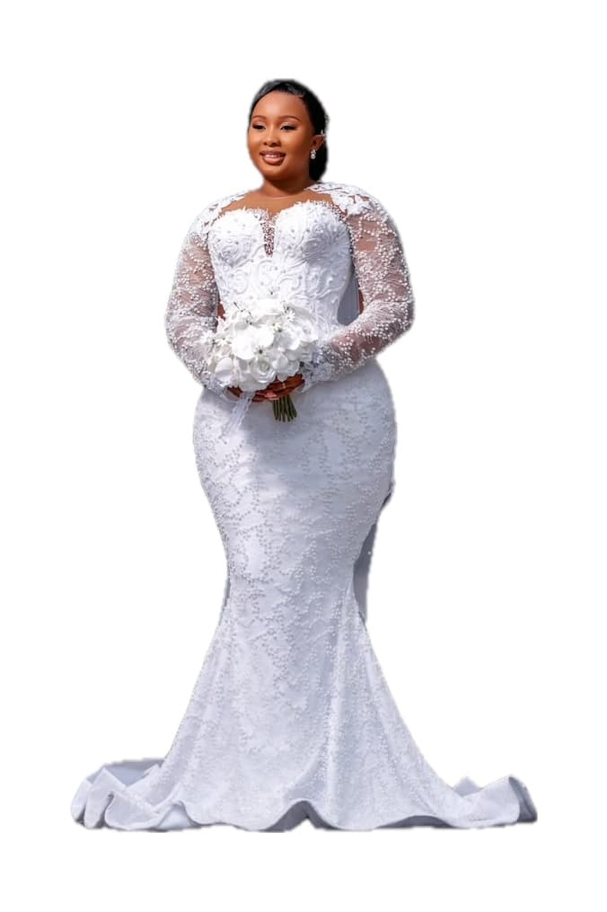 Pearl Lace Long-Sleeve Gown