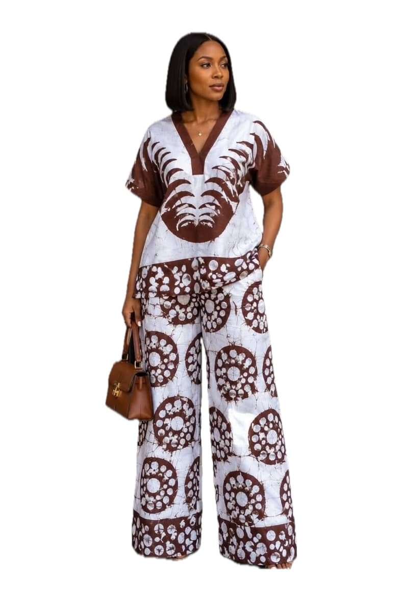 Cocoa Batik Wide-Leg Set, Kitenge