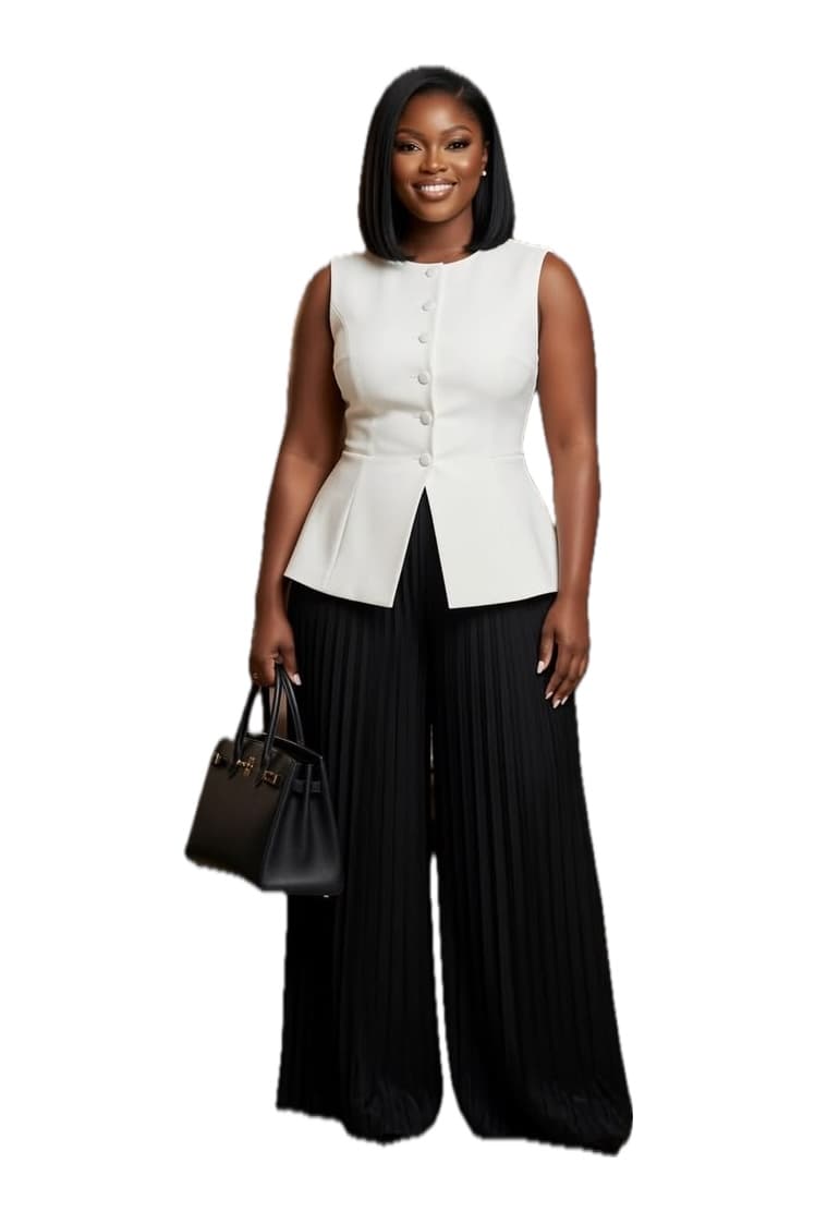 Ivory Peplum & Pleated Trouser Set, Women's Suits