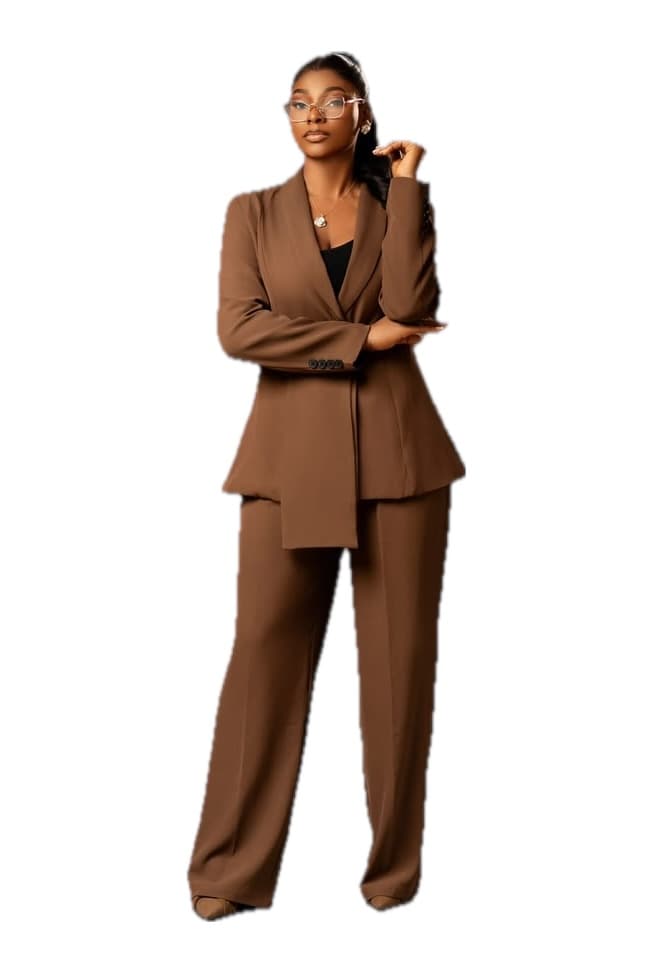 Mocha Sash-Front Suit, Women's Suits
