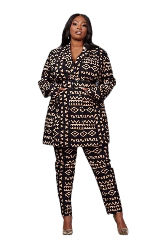 Onyx Geometric Belted Suit, Kitenge