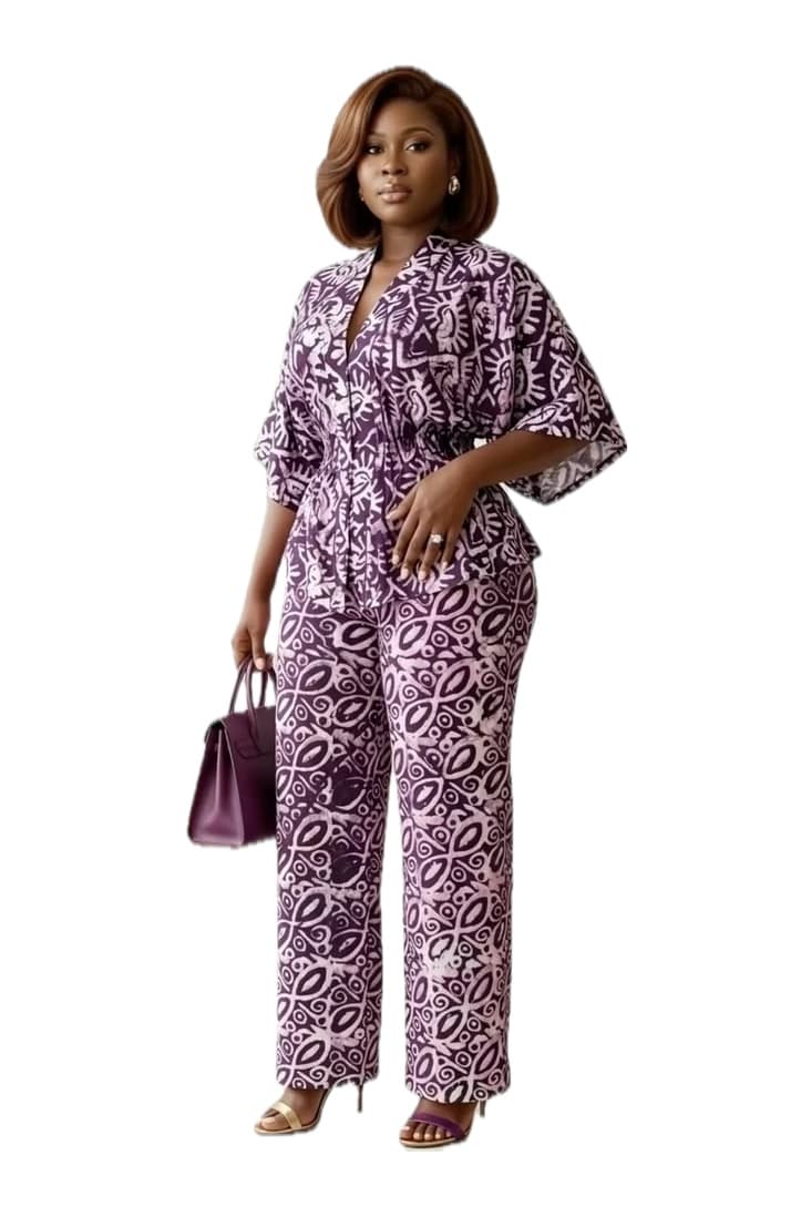 Plum Kimono-Sleeve Set, Kitenge