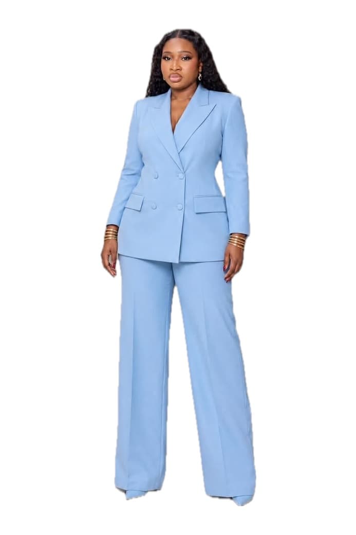 Powder Blue Wide-Leg Suit, Women's Suits