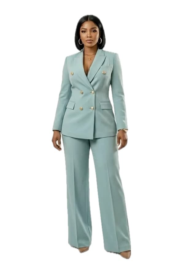 Sage Gold-Button Suit, Women's Suits