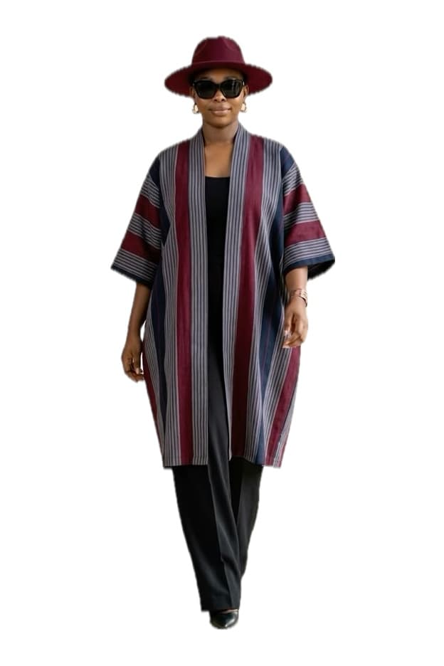 Wine Stripe Kimono Duster, Kitenge